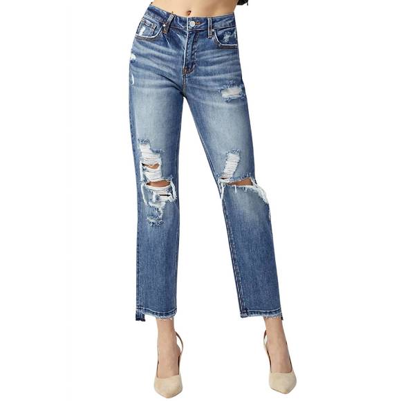 Dark Wash Risen Straight Jean Crop